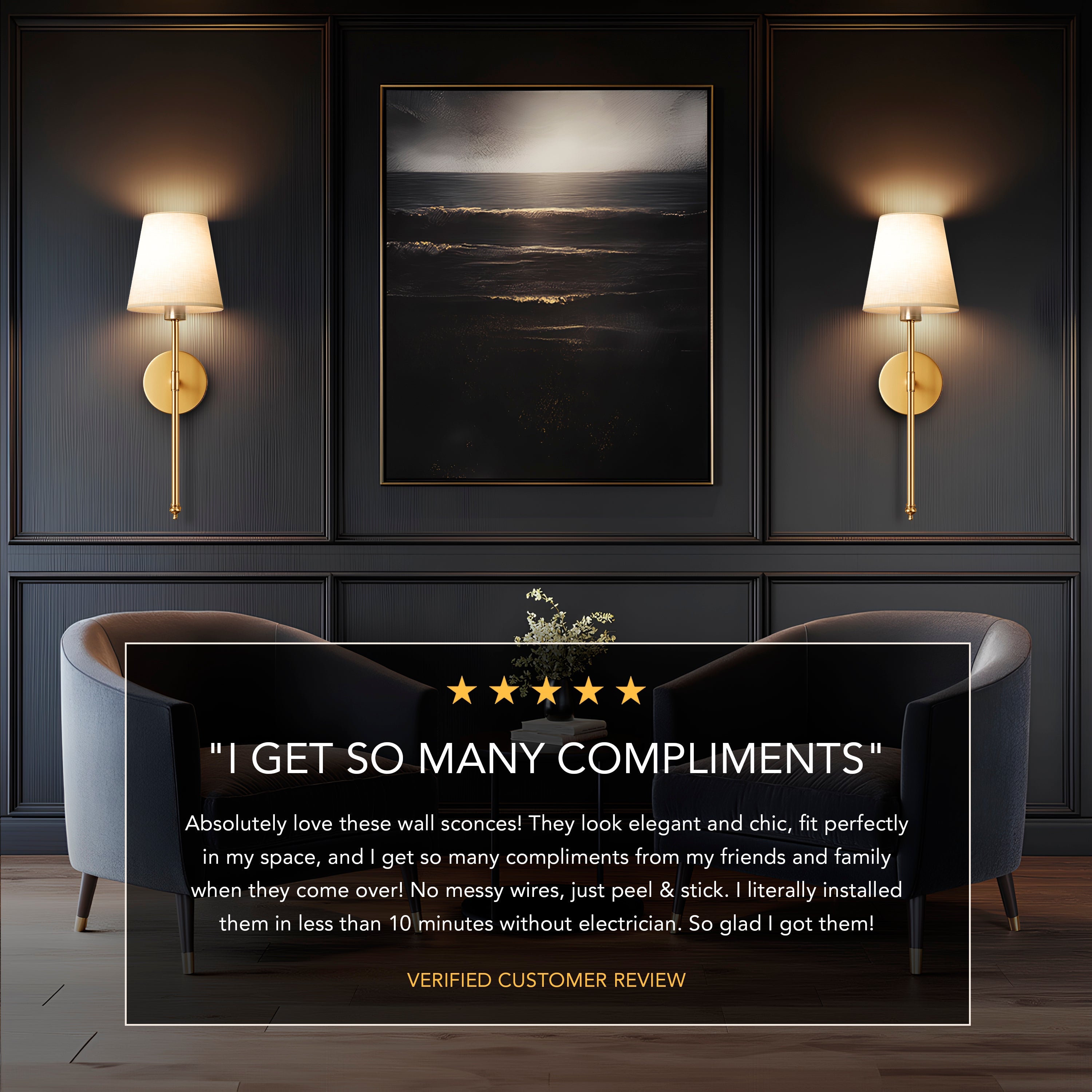 Wall sconces above a fireplace