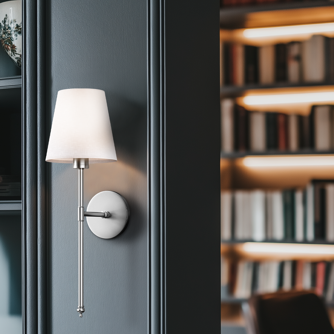 Single sconce in a library