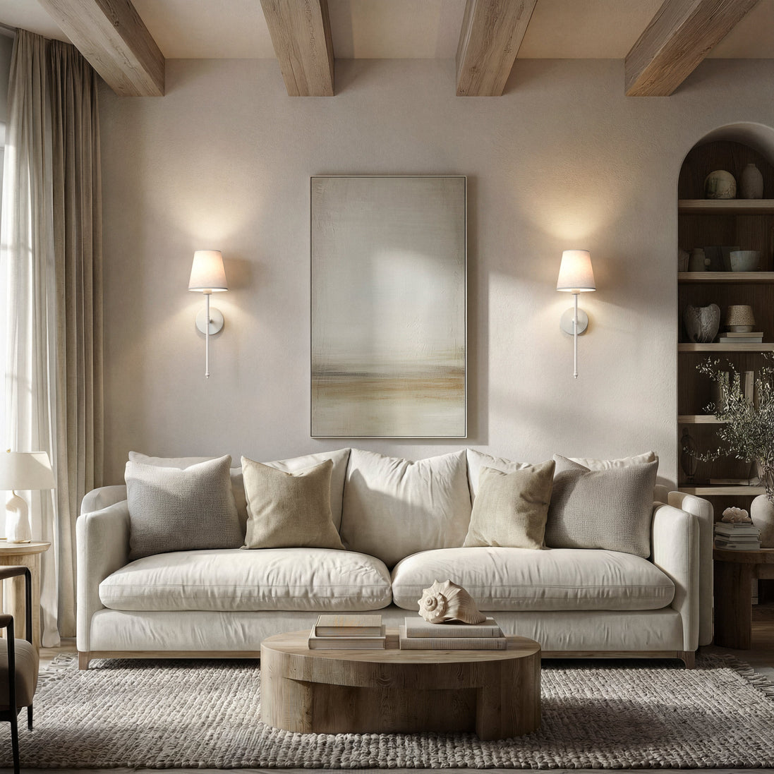 White sconces in a living room